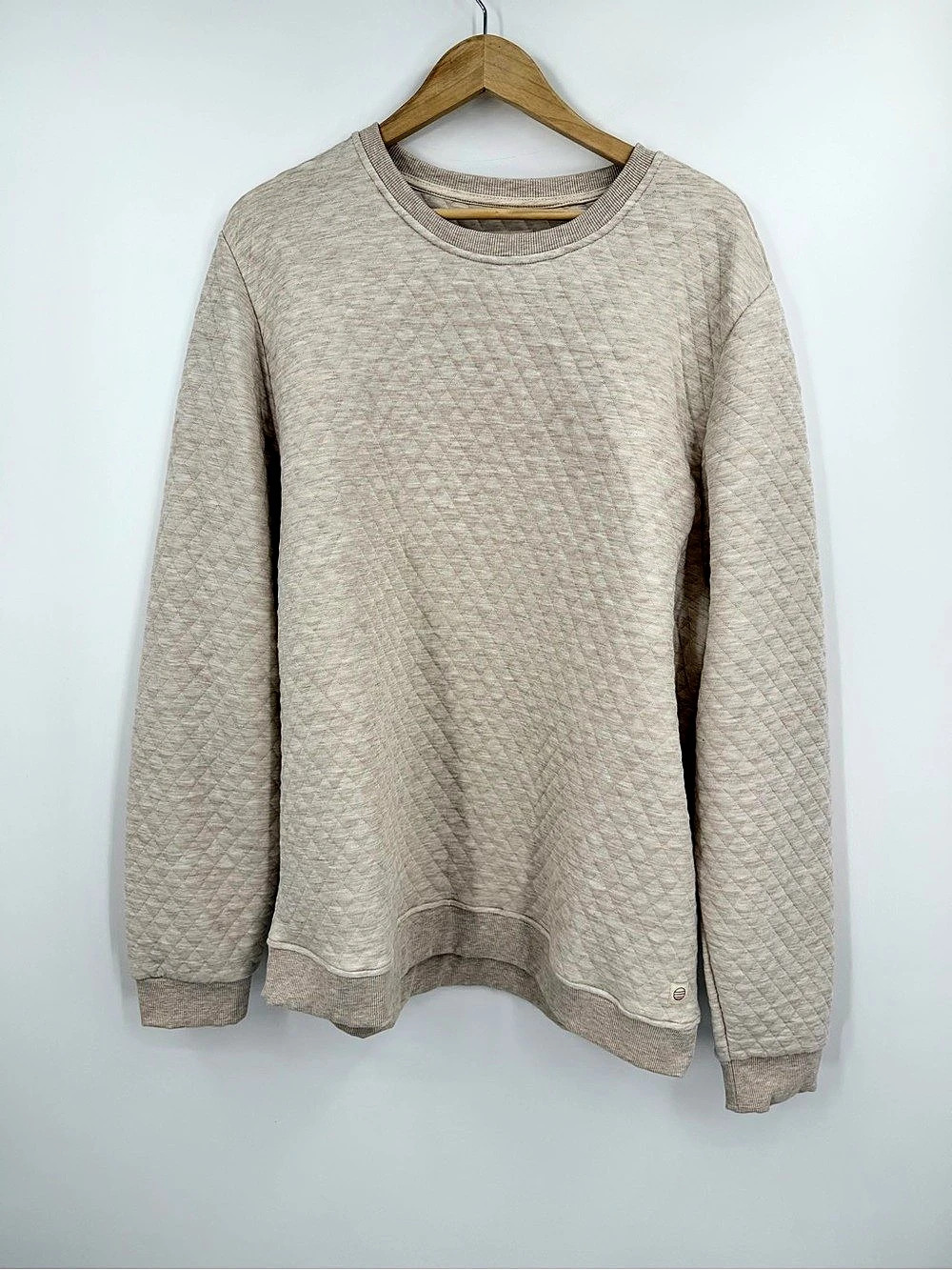 Marine Layer Men's Corbet Quilted Crewneck XXL Taupe Cozy Fall Sweater